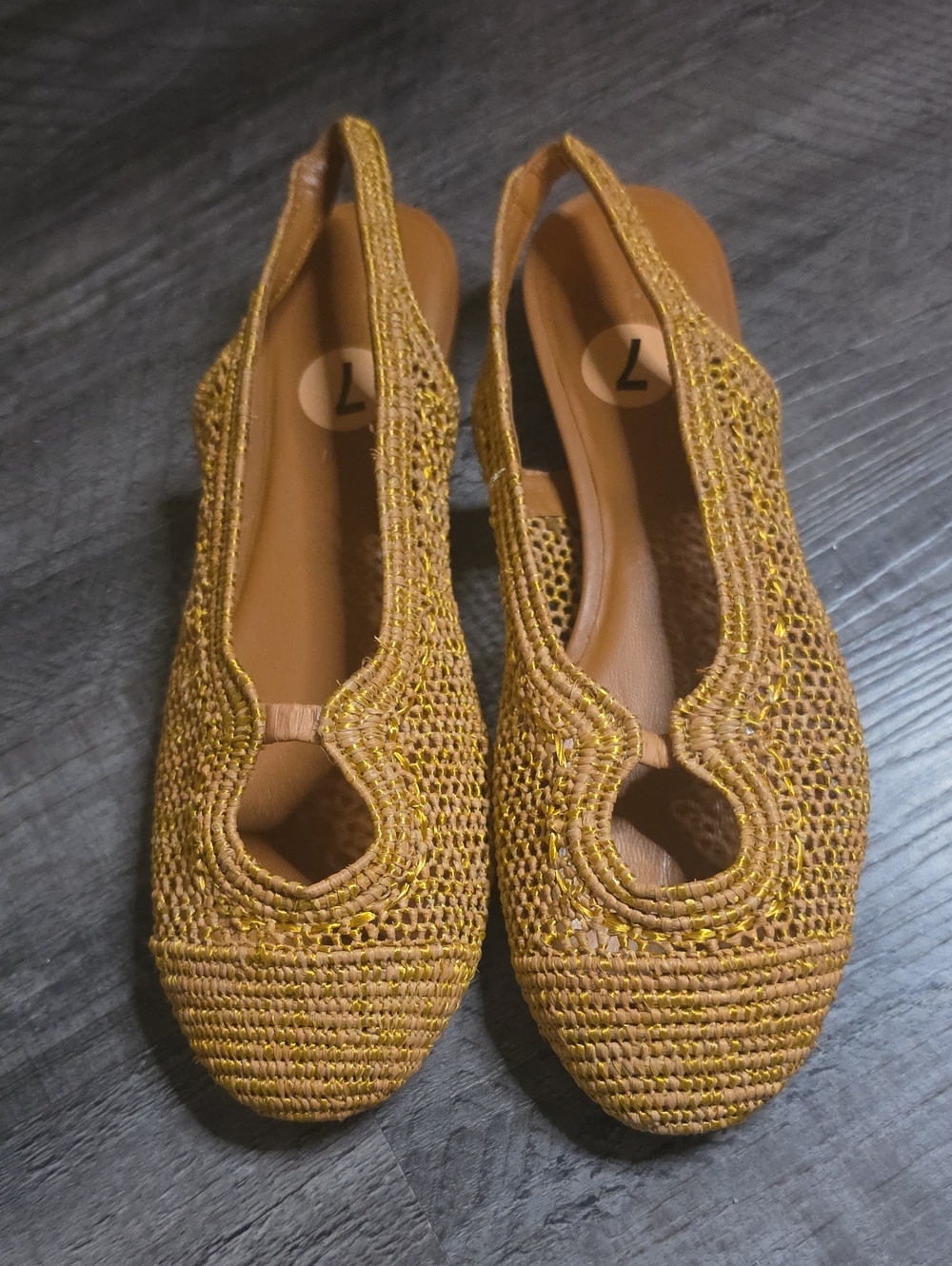 Robert Clergerie Mustard Yellow Woven Slingback Flats Size 37.5